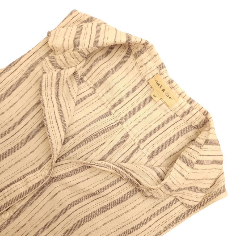 Cloth & Stone Striped Sleeveless Button Down Shirt Women's Size M Beige Gray